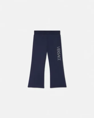 Dětské tepláky s rozšiřujícími se nohavicemi a třpytivým logem Versace