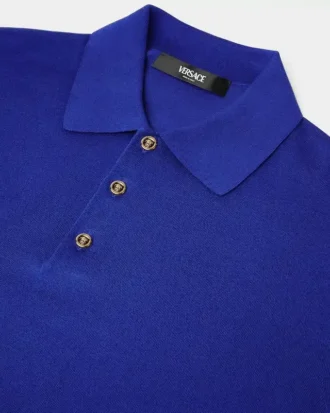 Hedvábně-bavlněné pletené polo tričko