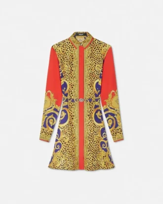 Hedvábné minišaty s kočičím potiskem Barocco Silk
