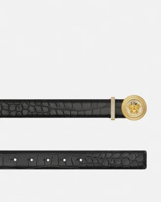 Ozdobný pásek s efektem krokodýlí kůže a přezkou Medusa Biggie 3 cm
