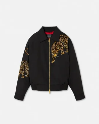 Versace Leopard Mélange Wool Blouson Jacket