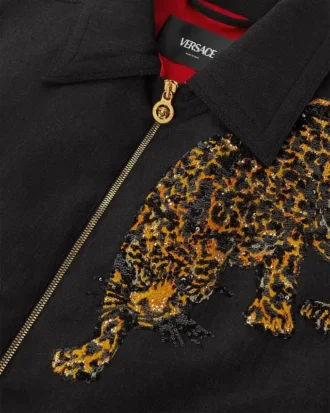 Versace Leopard Mélange Wool Blouson Jacket