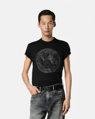 Zdobené bavlněné tričko slim fit Zdobené bavlněné tričko slim fit